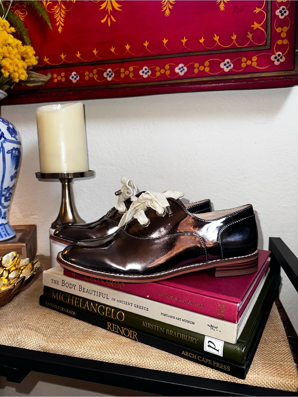 Midnight Velvet Silver Patent Oxford with Ribbon Laces - Picture 2 of 11